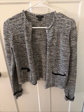 Ann Taylor Black & White Marled Open-Front Cardigan